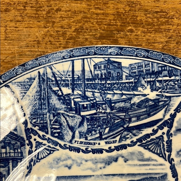 Blue & White Decorative Plate Souvenir of San Francisco Oakland Bay Bridge KK466 - Picture 2 of 8